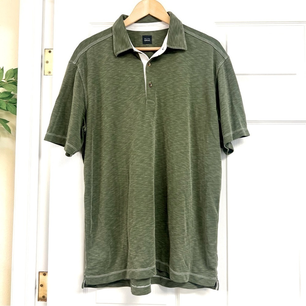 SAKS FIFTH AVENUE Men's contrast stitch Paradise Polo Dusty Thyme Preppy size XL